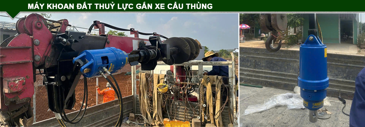 Máy khoan đất thủy lực gắn xe cẩu thùng