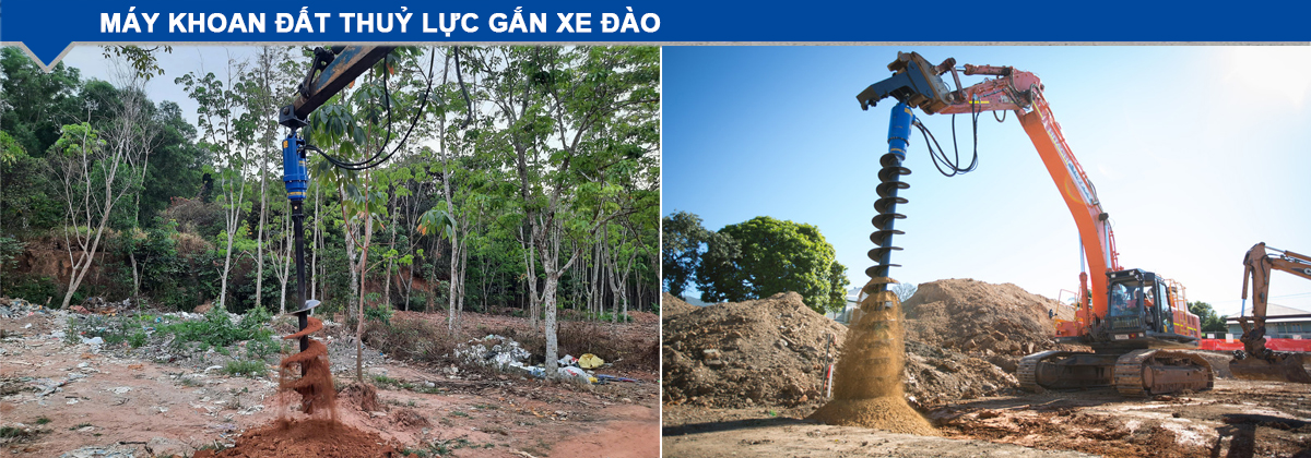Máy khoan đất thủy lực gắn xe đào