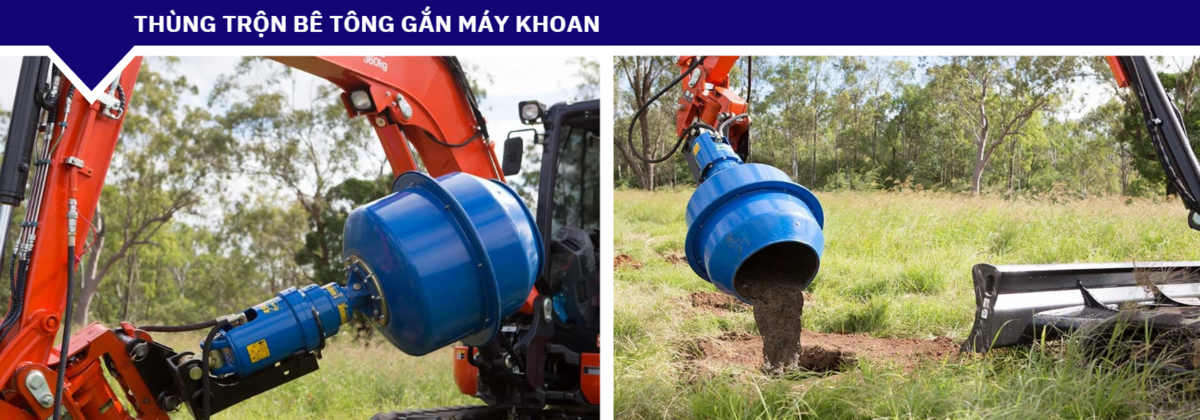 Thùng trộn bê tông gắn máy khoan